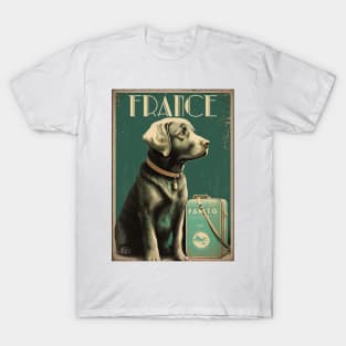 France Dog Vintage Travel Art Poster T-Shirt